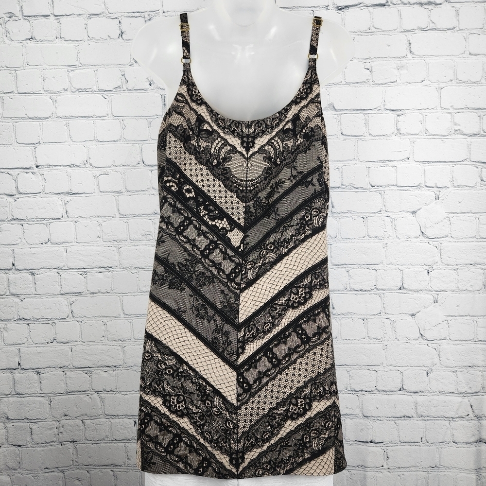 CAbi Black and Cream Lace Top